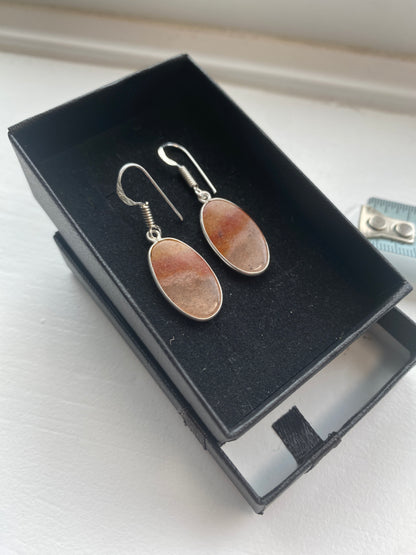 Banded Brown & Red Agate Drop Earrings