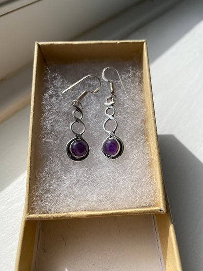 Amethyst & Silver Twisted Earrings