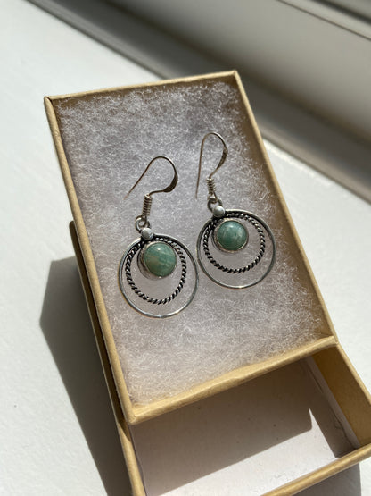 Aventurine Silver Twisted Circle Earrings