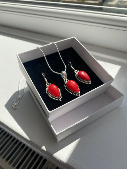 Red Coral Necklace & Earring Set