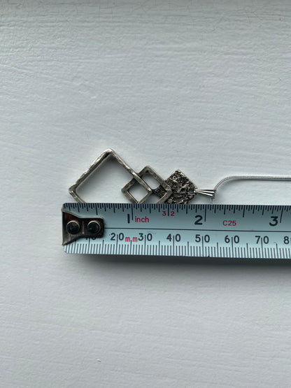 Triple Square Silver Pendant Necklace