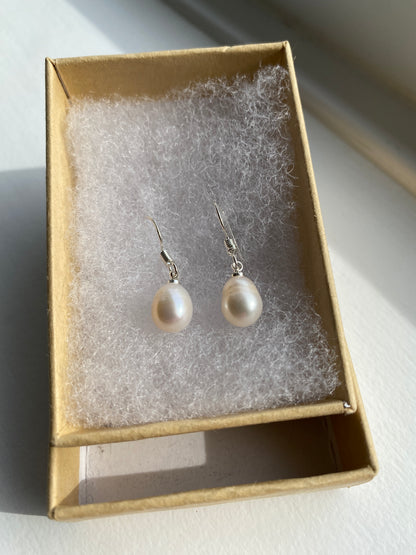 Freshwater White Pearl Drop Earrings