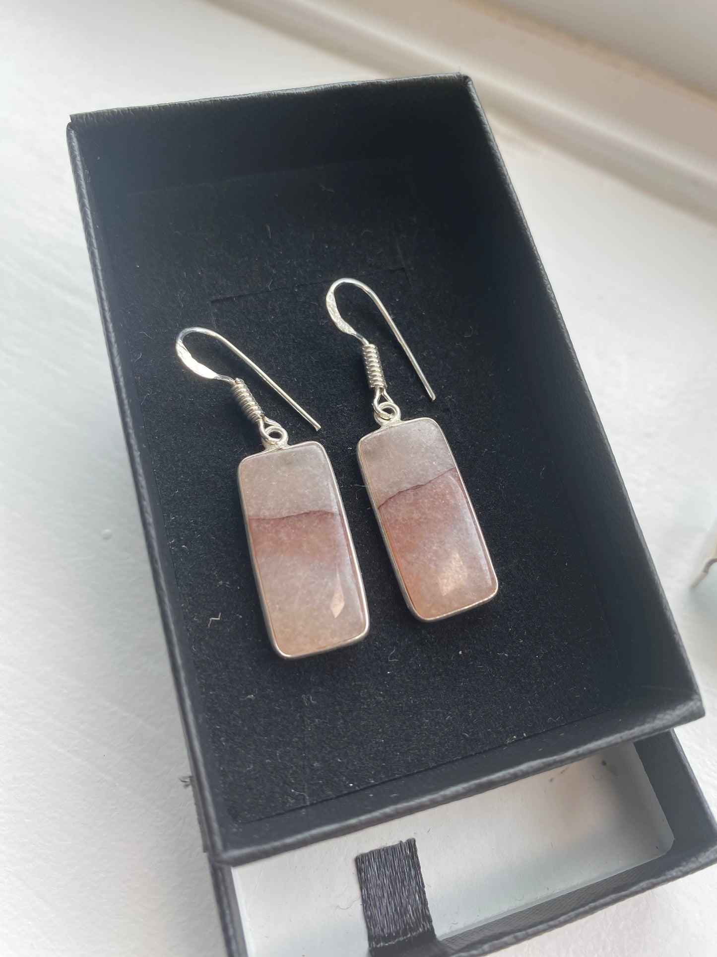 Beige & Pink Banded Agate Drop Earrings