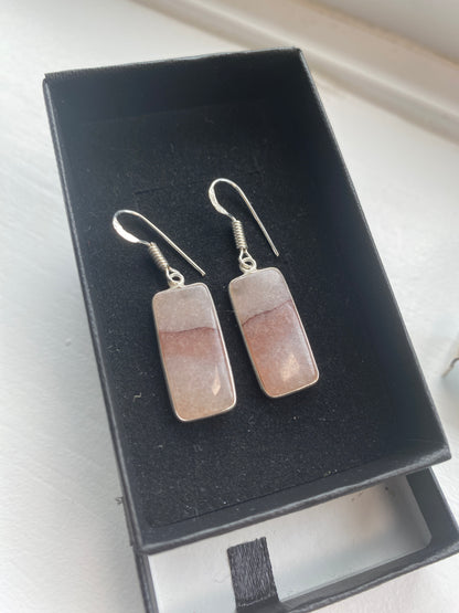 Beige & Pink Banded Agate Drop Earrings