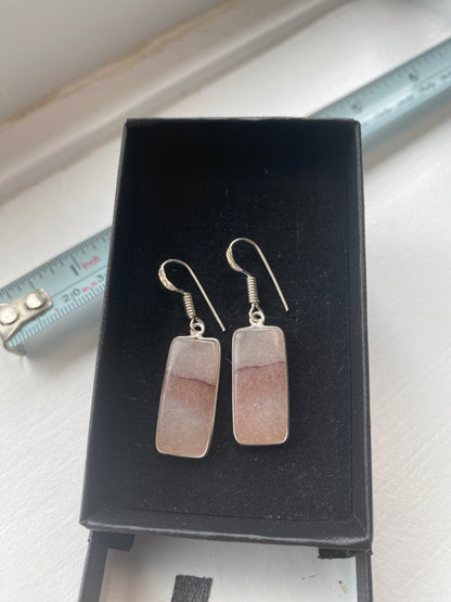 Beige & Pink Banded Agate Drop Earrings