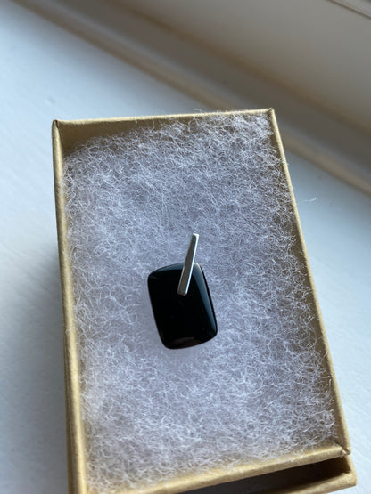 Black Onyx & Silver Criss Cross Pendant