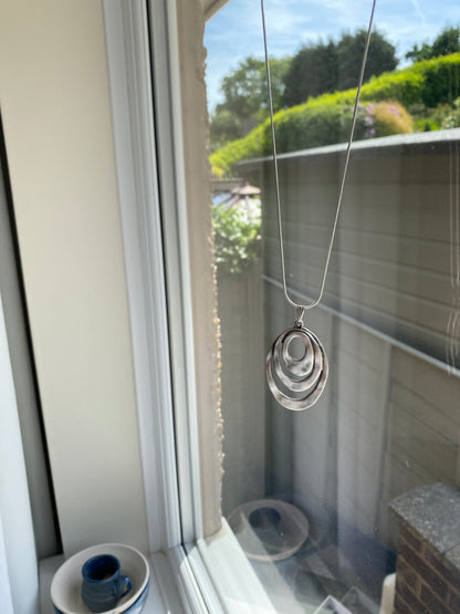 Modern Layered Sculptural Oval Pendant Necklace