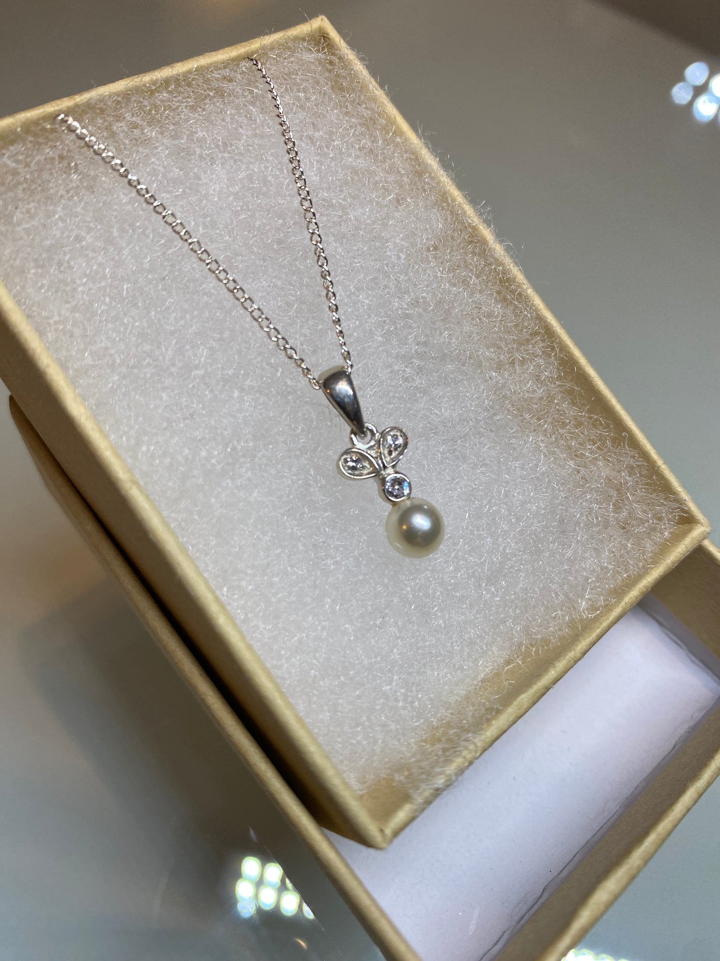 Solid Silver Pearl Drop Necklace