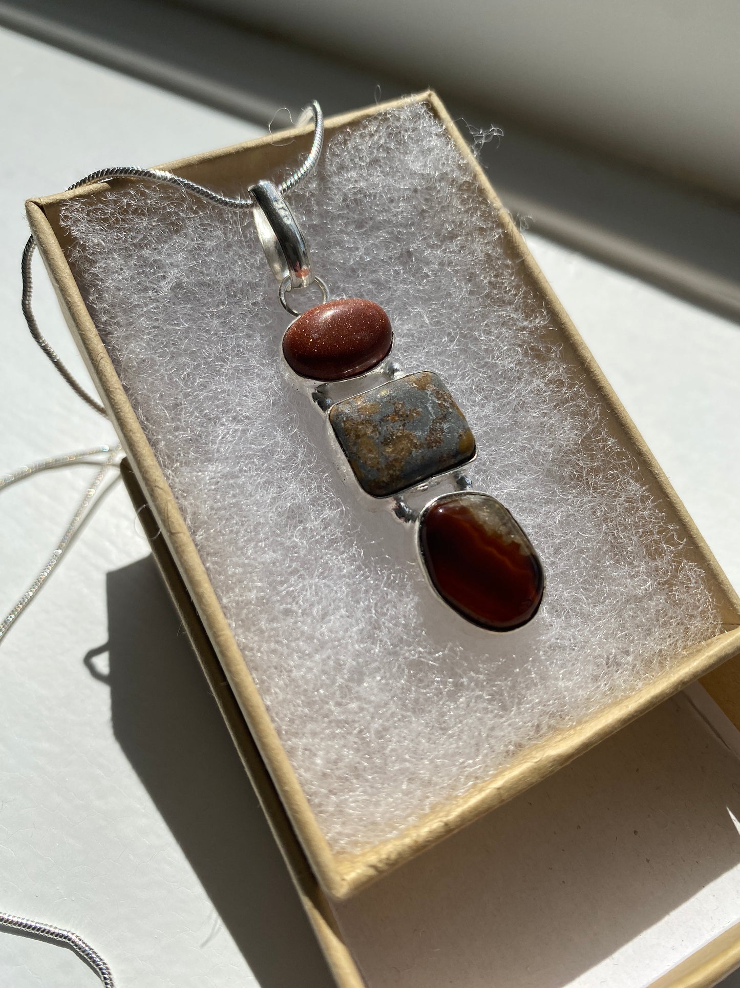 Goldstone, Picture Jasper & Obsidian Pendant Necklace