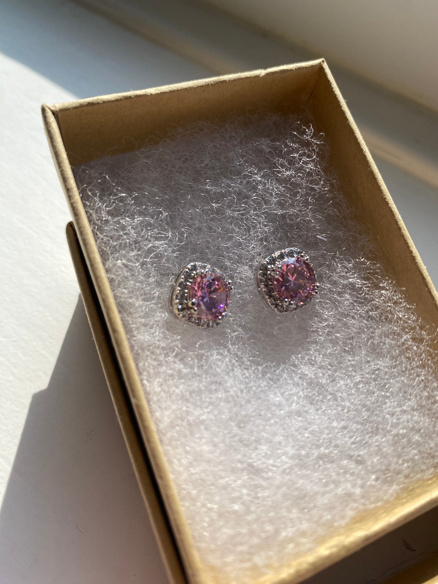 Square Pink Topaz Ear Studs