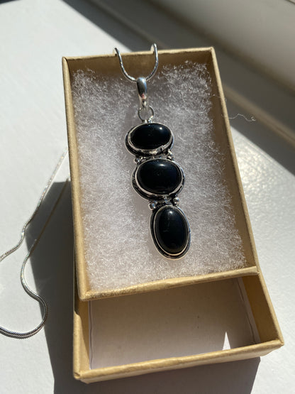 Black Onyx Stone Pendant Necklace