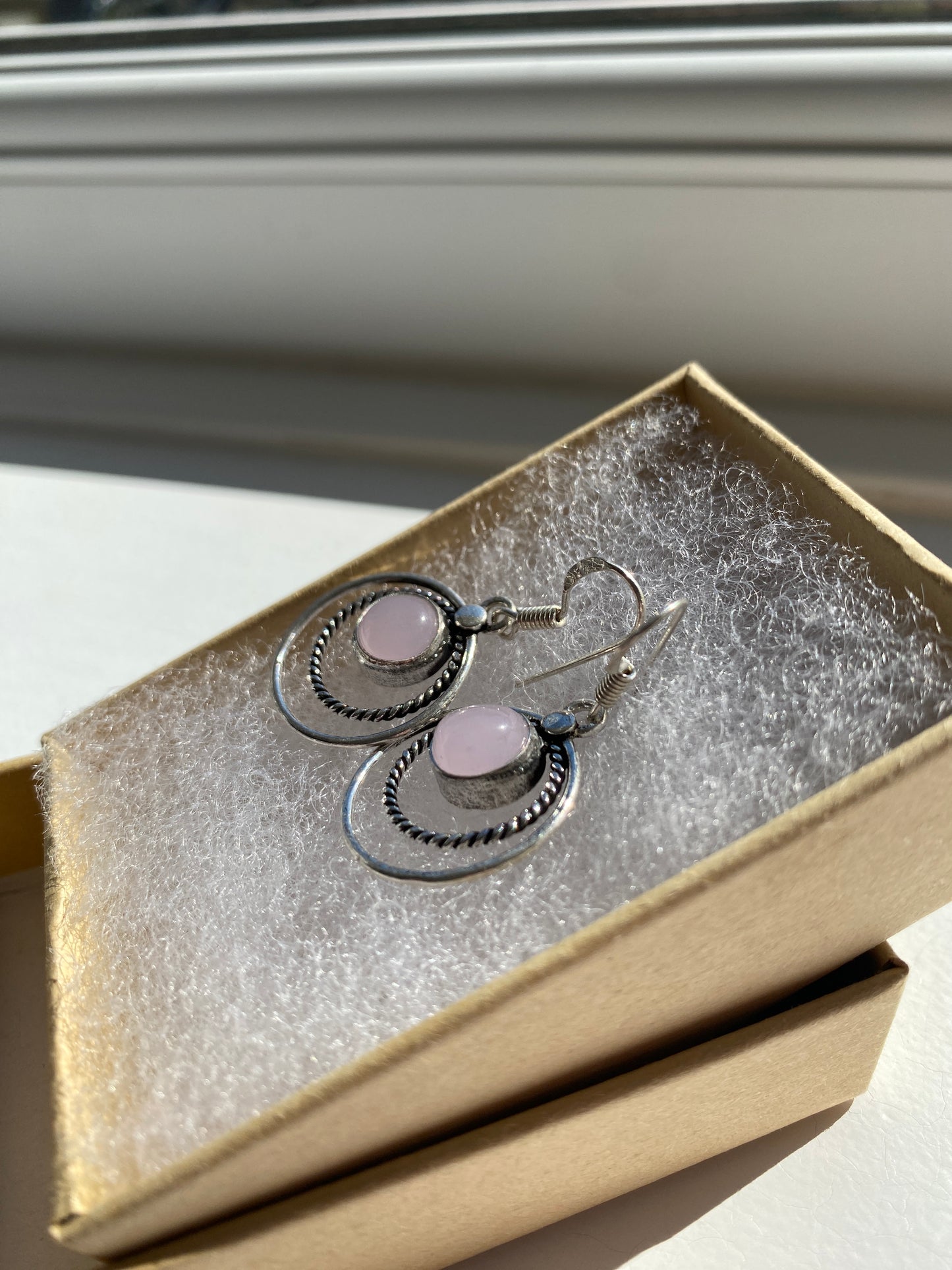 Rose Pink Opal Silver Earrings