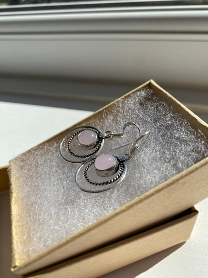 Rose Pink Opal Silver Earrings
