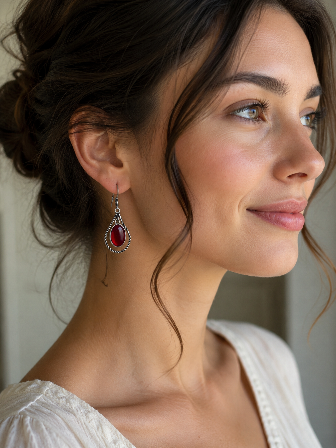 Red Oval Cabochon Earrings