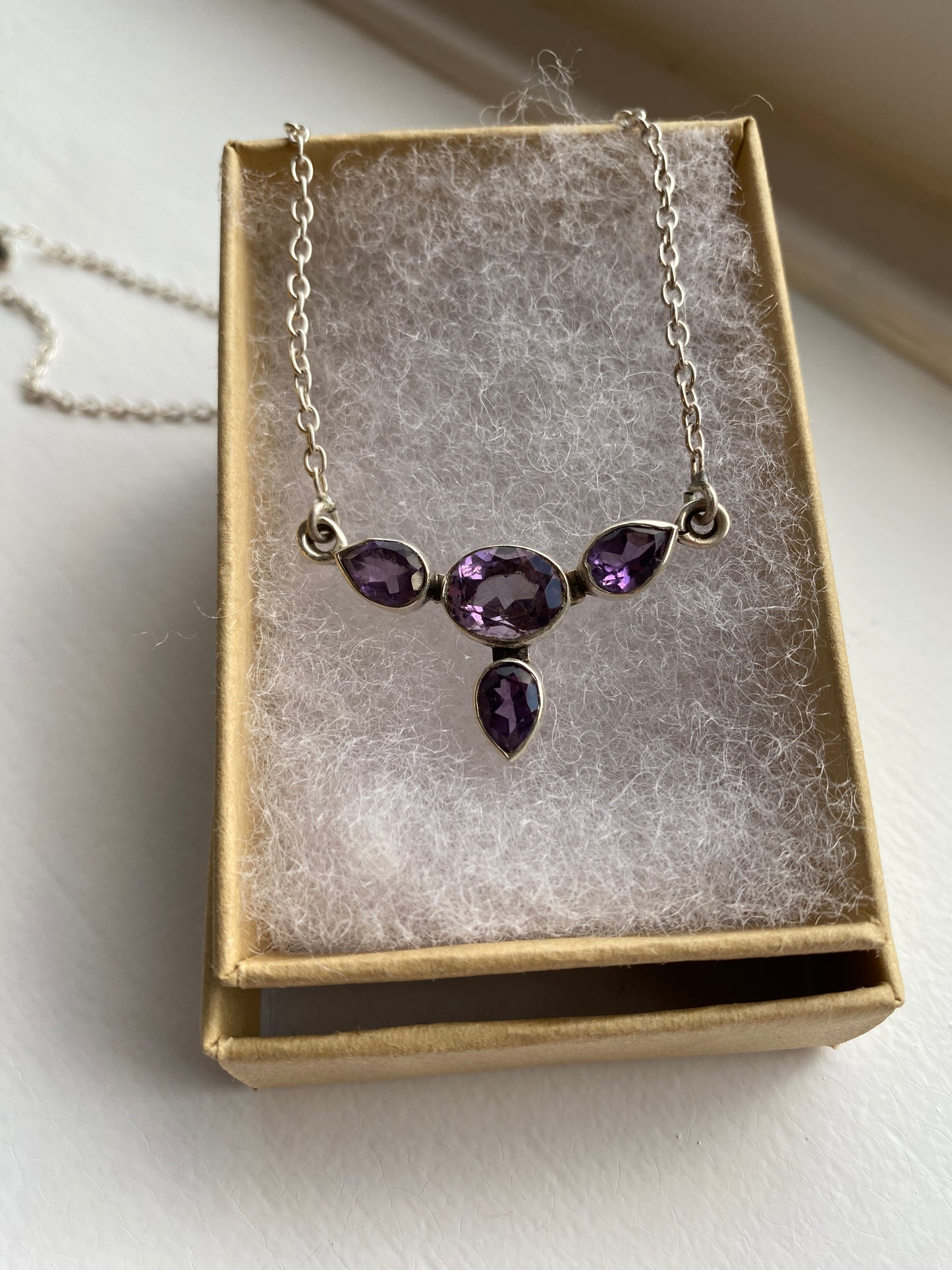 Amethyst Studded Silver Necklace