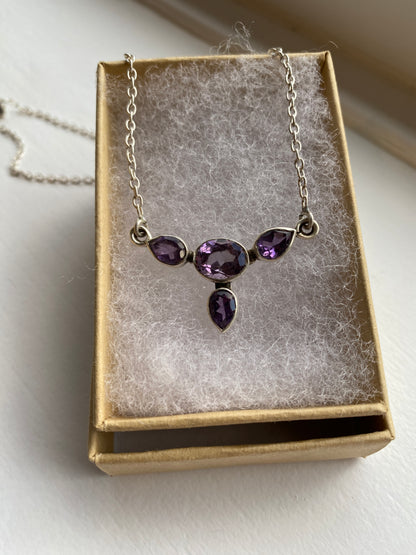 Amethyst Studded Silver Necklace