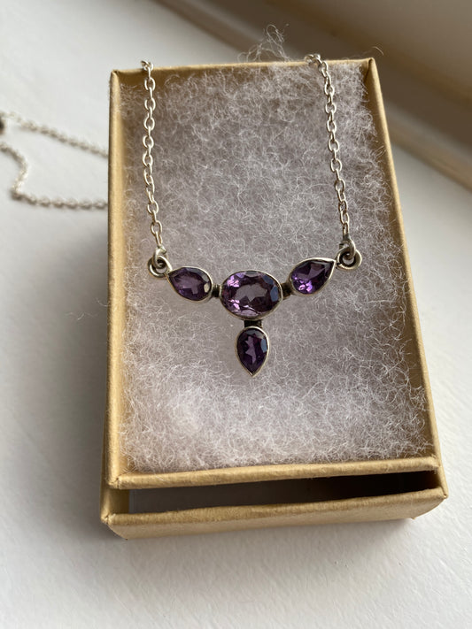 Amethyst Studded Silver Necklace