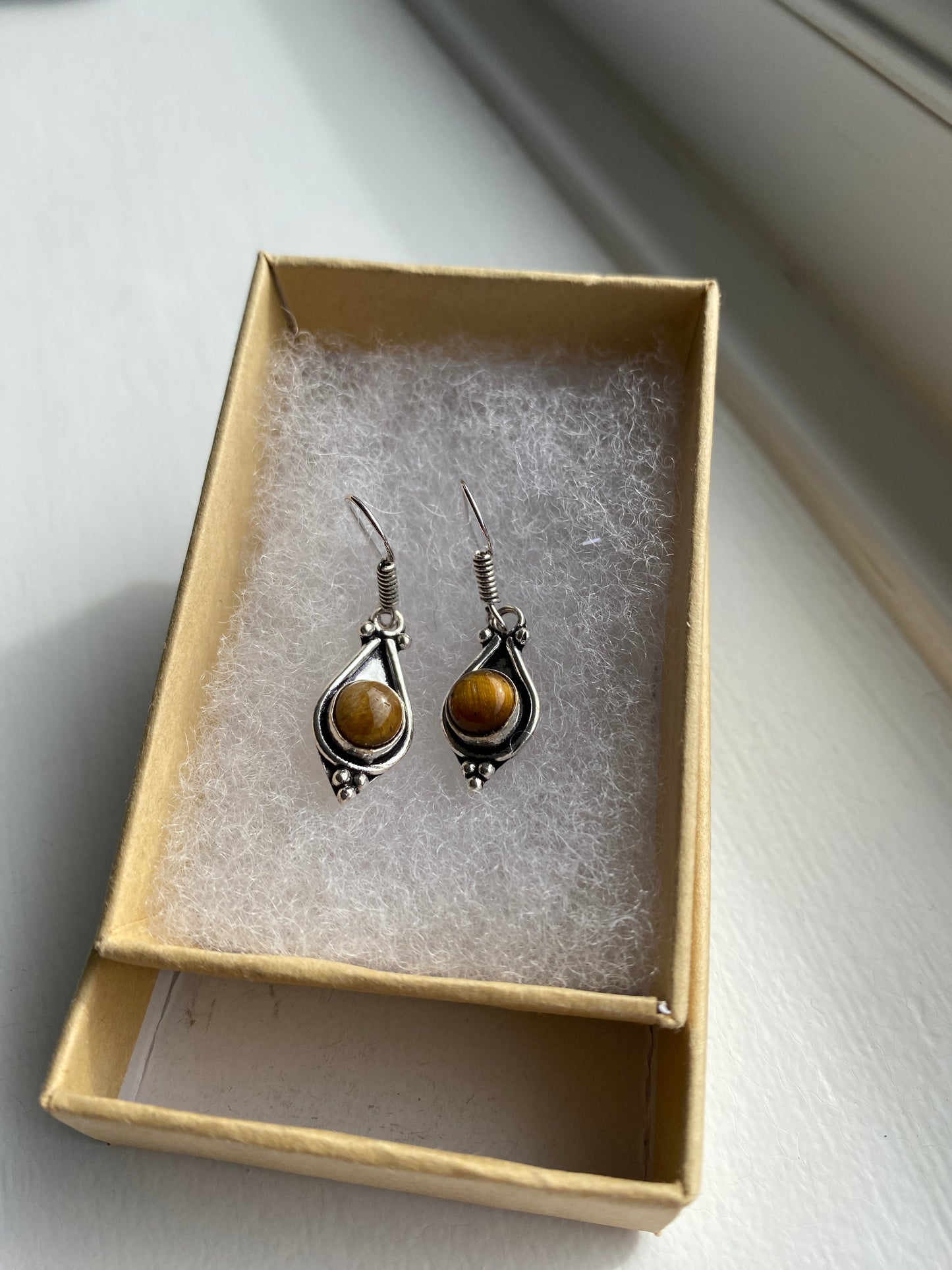 Contemporary Vintage Style Tiger Eye & Silver Earrings