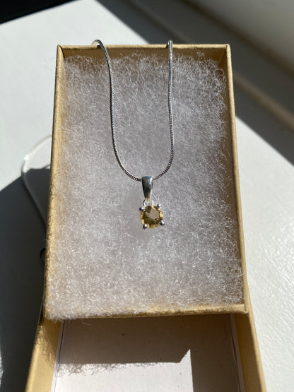 Citrine Stone Silver Pendant Necklace