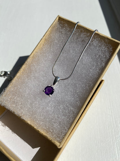 Amethyst Stone Silver Pendant Necklace