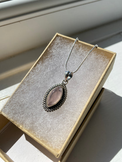 Rose Quartz Sterling Silver Pendant Necklace