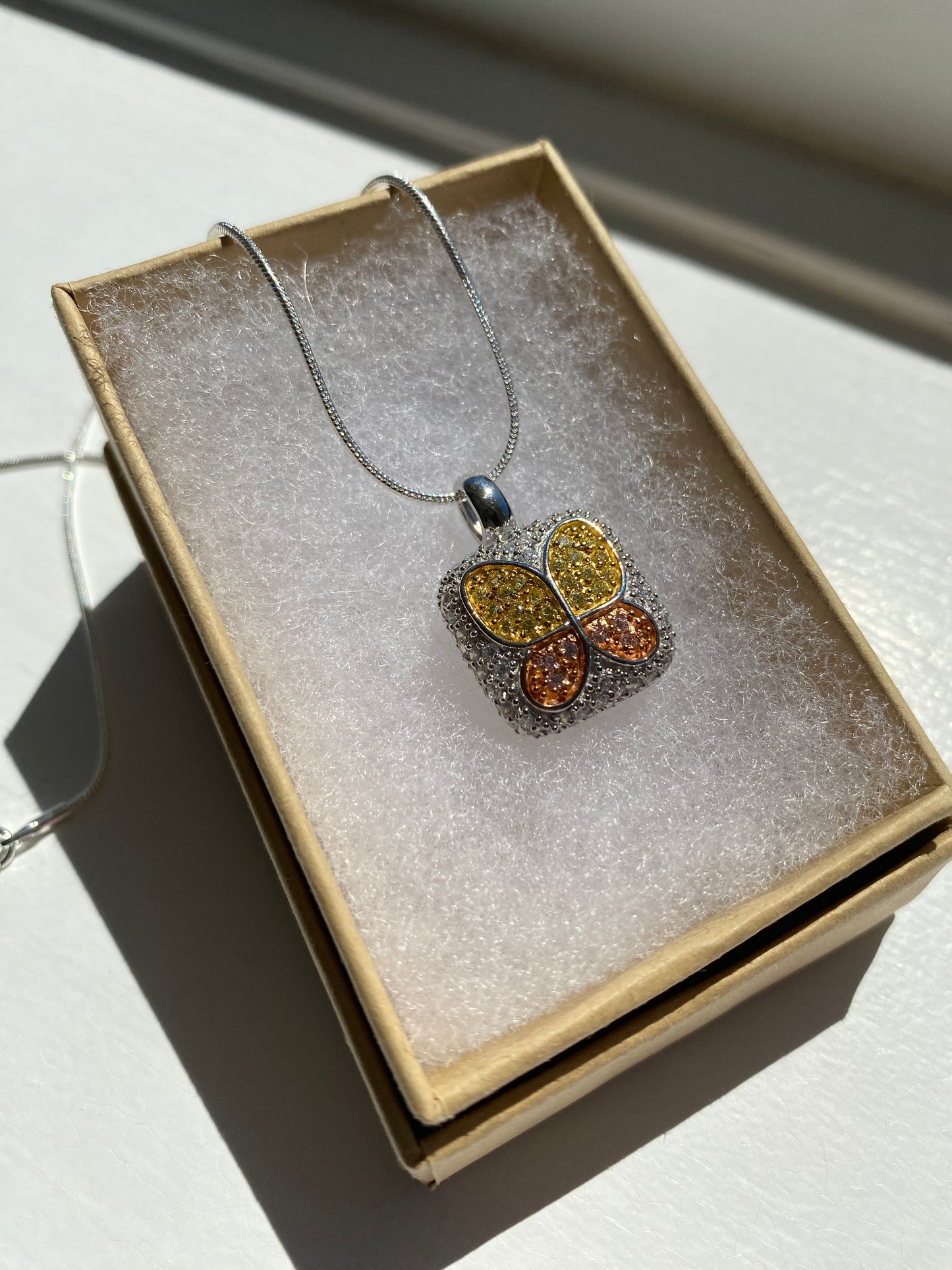Yellow & Orange Silver 'Butterfly' Pendant