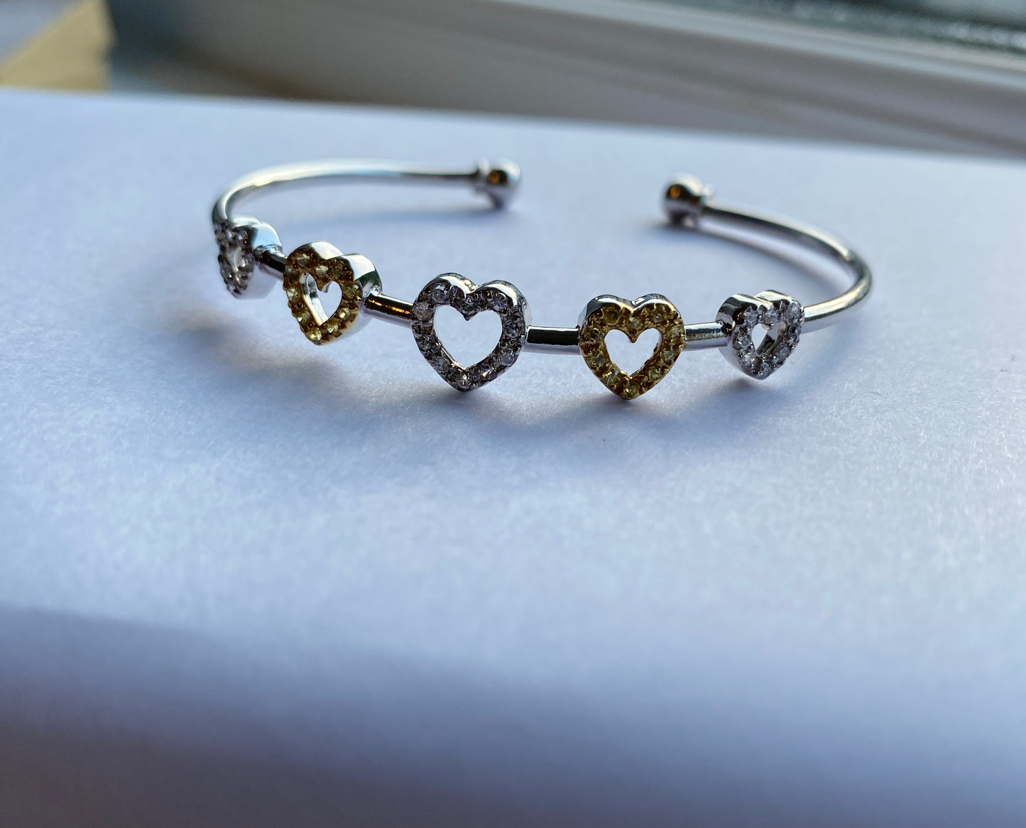 Silver CZ Stone Set Heart Bangle