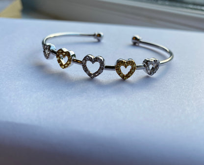 Silver CZ Stone Set Heart Bangle