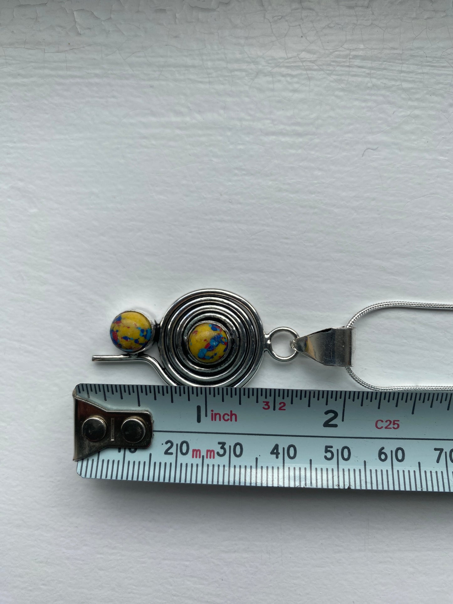 Yellow Jasper Silver Spiral Pendant