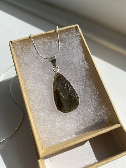 Black Obsidian Stone Pendant Necklace