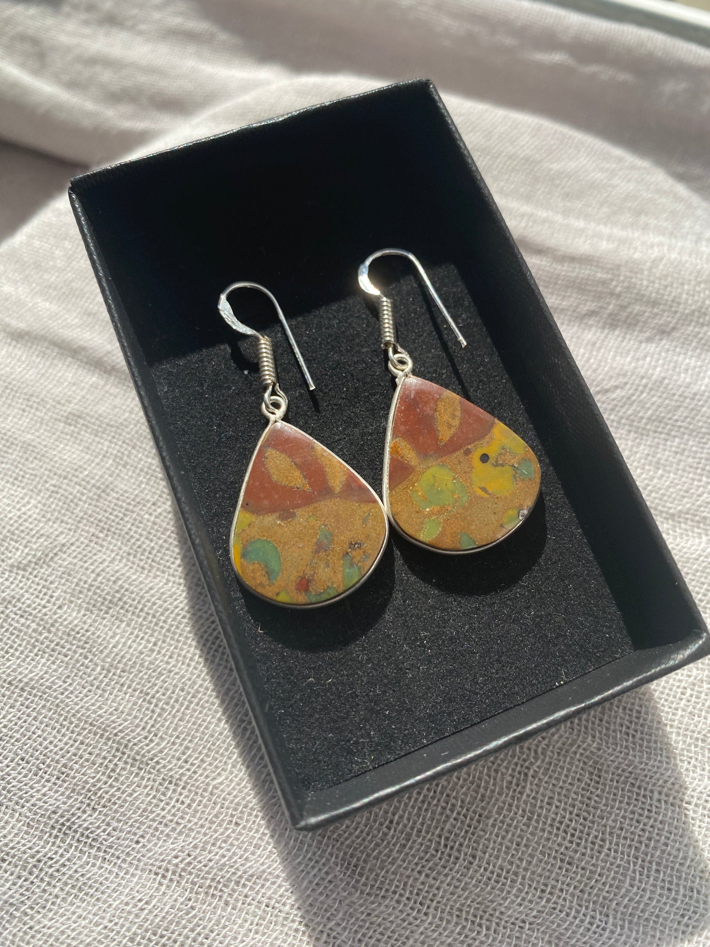 Rainforest Jasper Rounded Teardrop Earrings