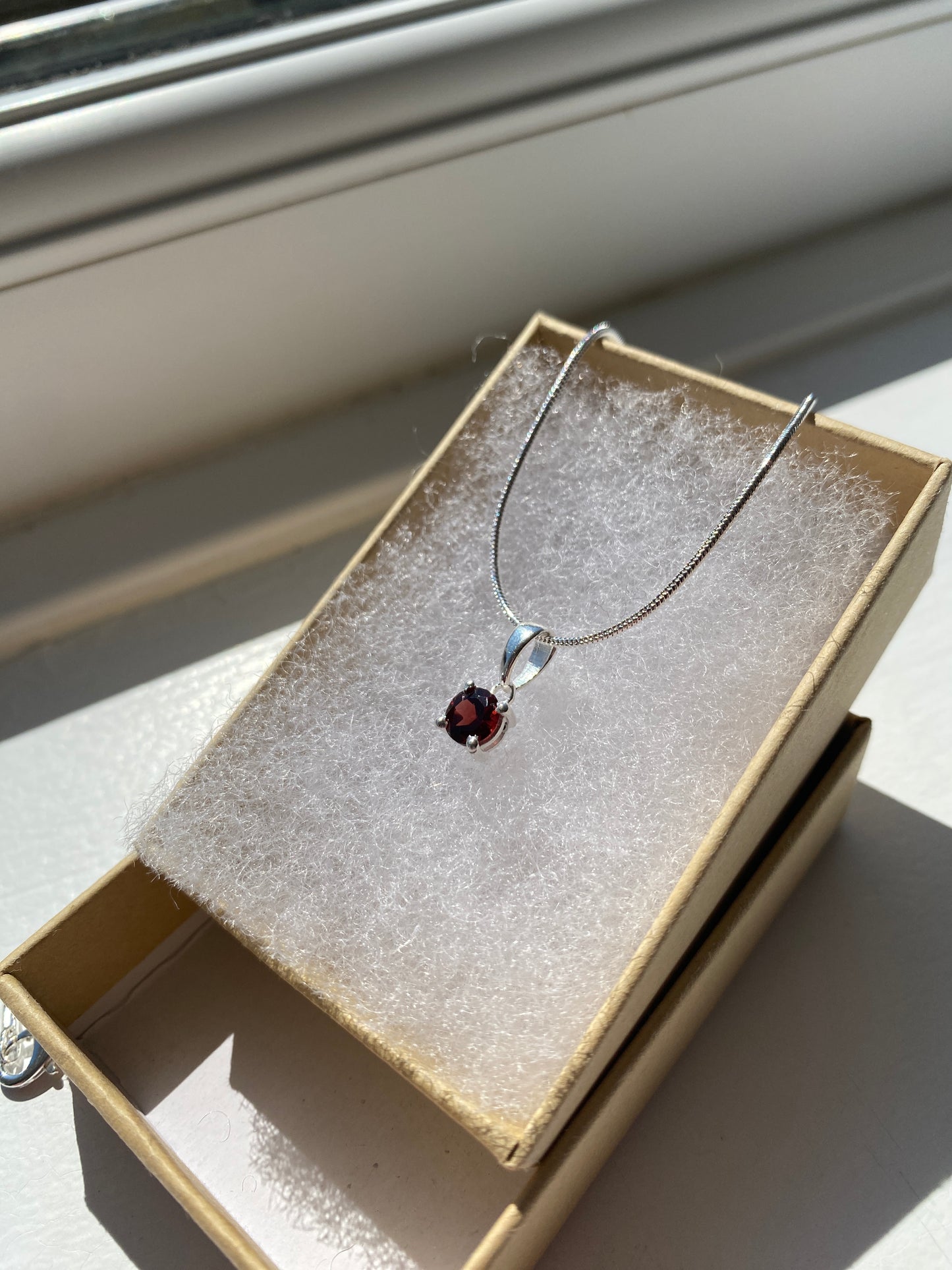 Garnet Silver Pendant Necklace