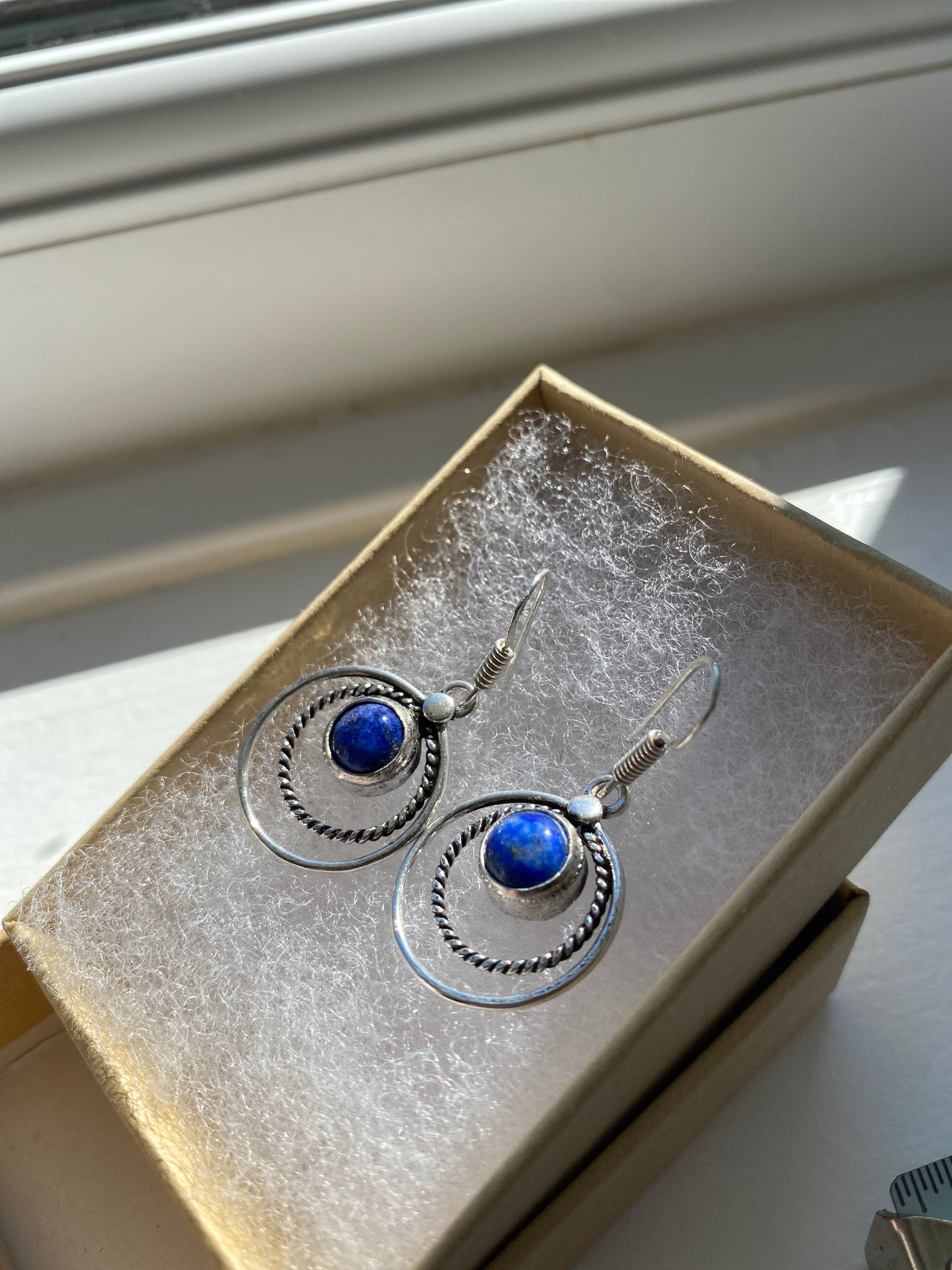 Blue Lapis Silver Circle Earrings
