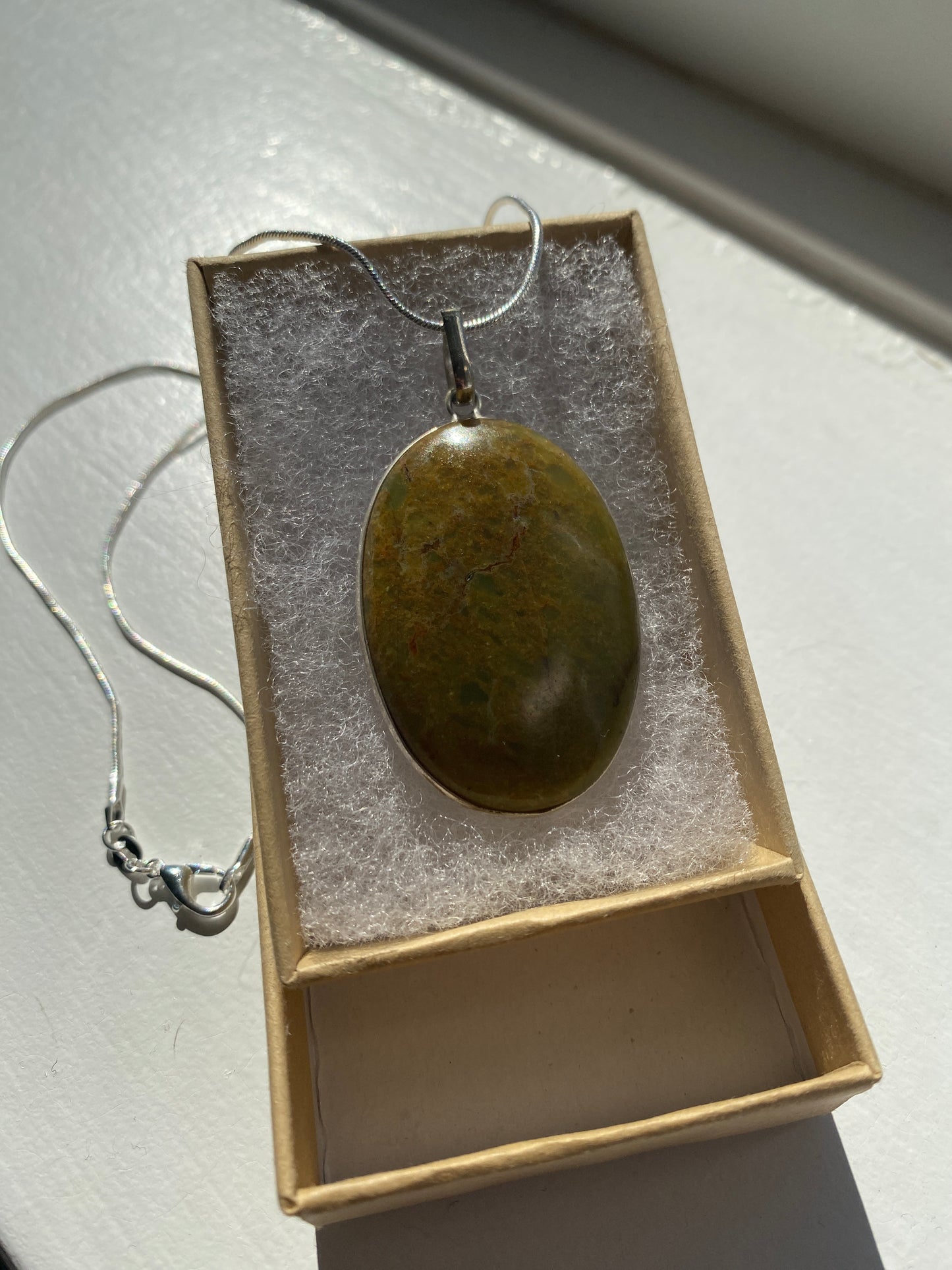 Large Oval Green Jasper Pendant