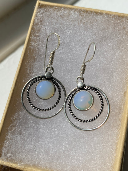Moonstones Silver Circle Earrings