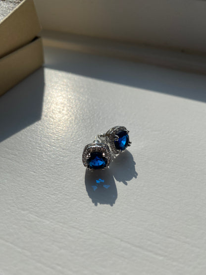 Square Sapphire Ear Studs