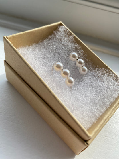 Triple Pearl Silver Earrings