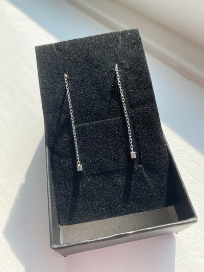 Silver Threader Cube Earrings