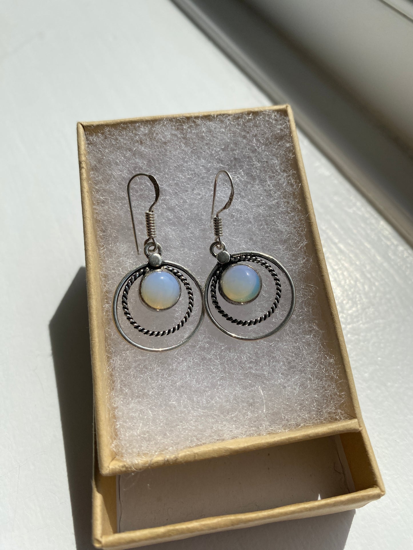 Moonstones Silver Circle Earrings