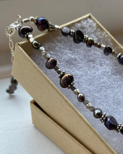 Iridescent Pearl & Silver Bracelet