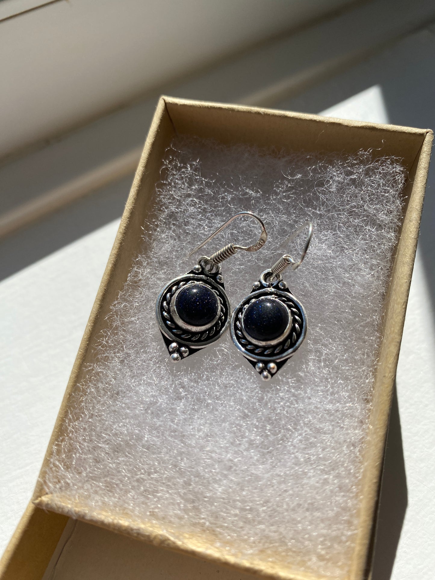 Blue Goldstone Silver Earrings