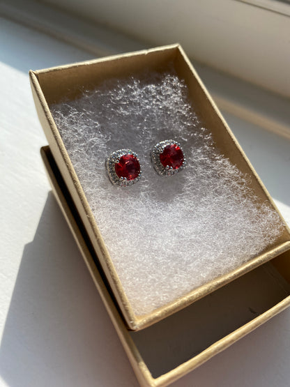 Square Rose Red Ear Studs