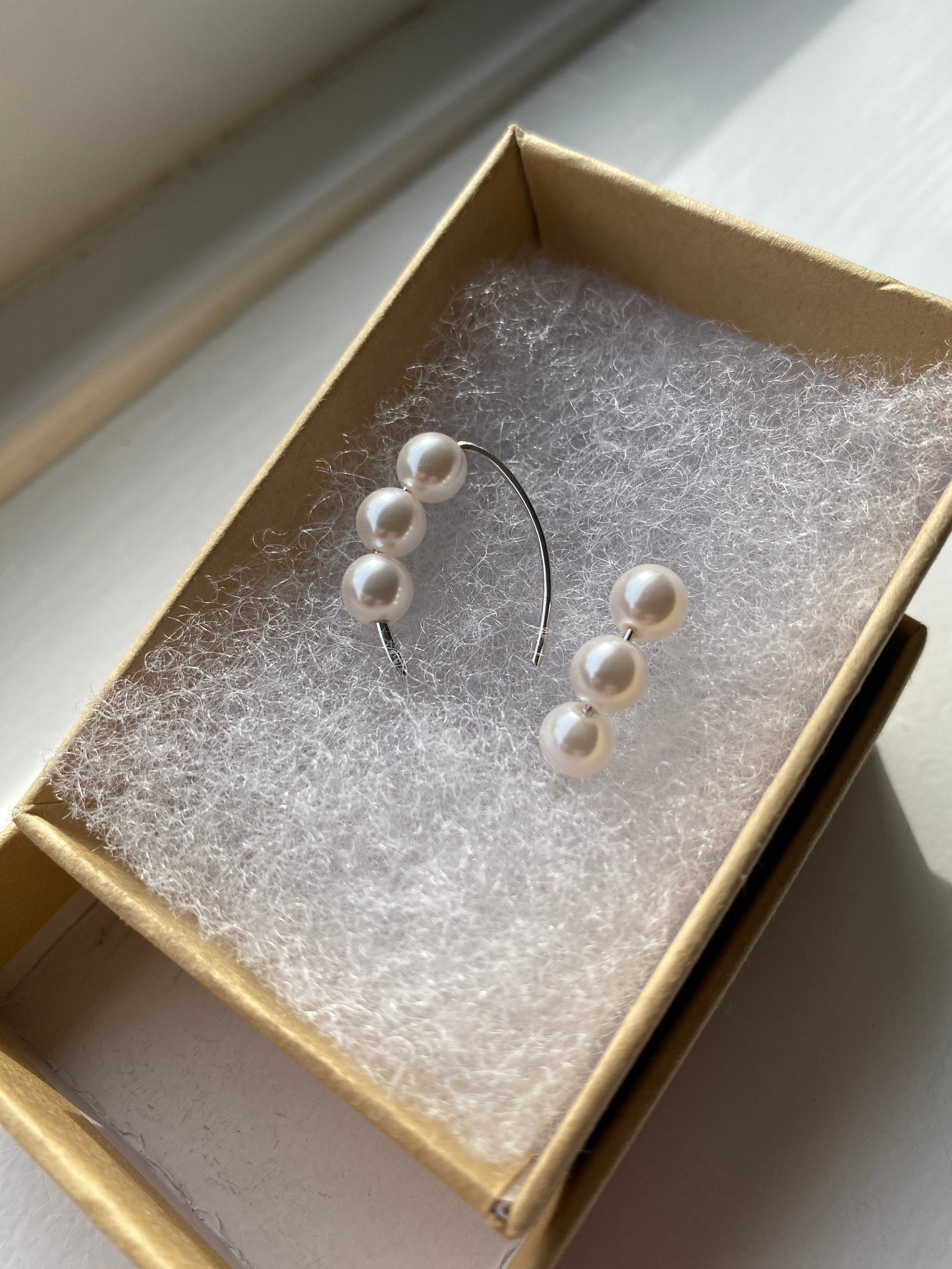Triple Pearl Silver Earrings