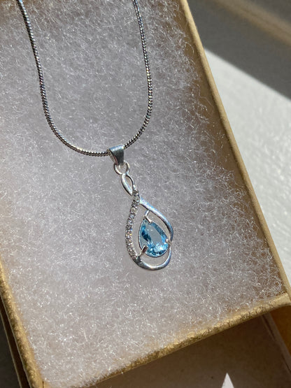 Moissanite Diamond & Blue Topaz Silver Pendant Necklace