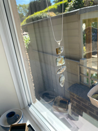 White, Cream & Grey Dendritic Agate Pendant Necklace