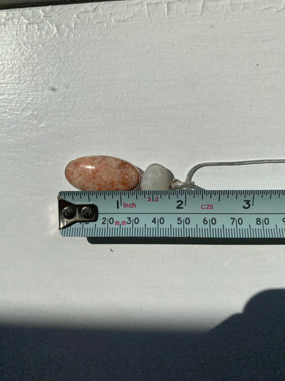 Moonstone over Pink Jasper Stone Pendant Necklace