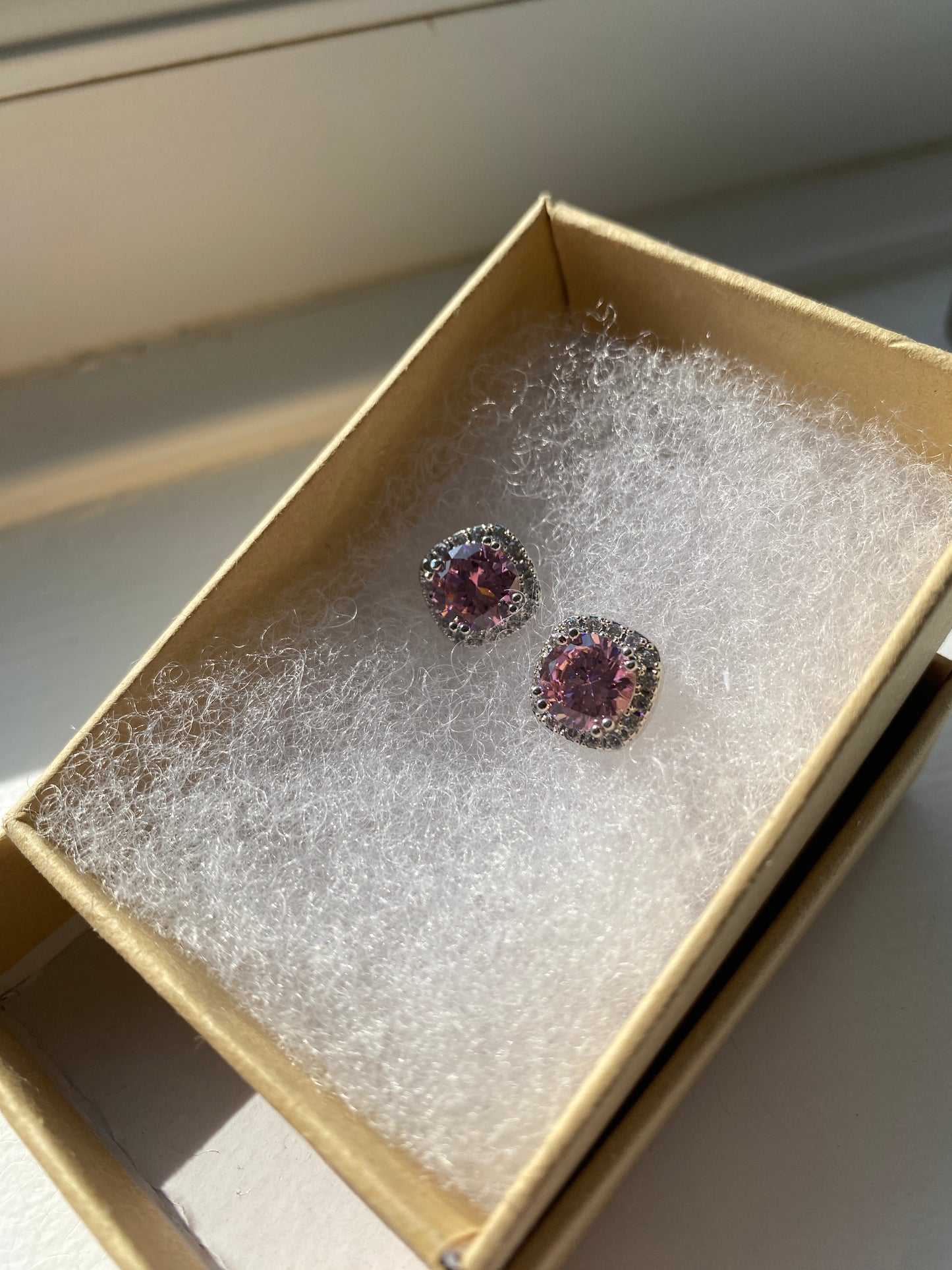 Square Pink Topaz Ear Studs