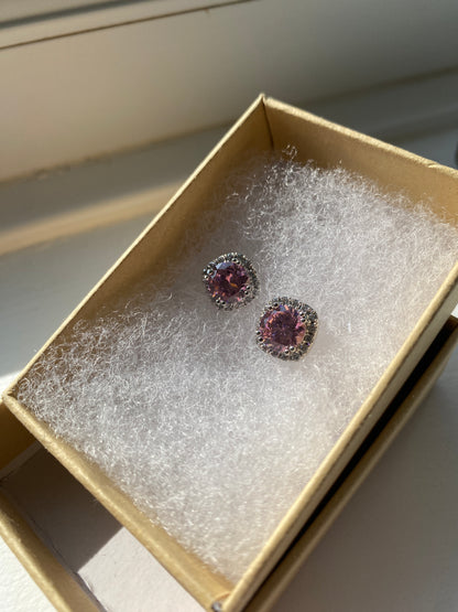 Square Pink Topaz Ear Studs