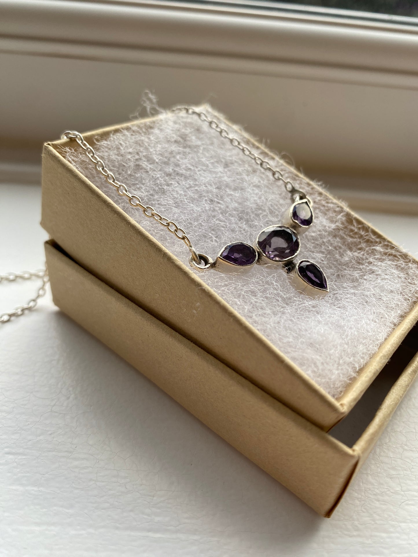 Amethyst Studded Silver Necklace