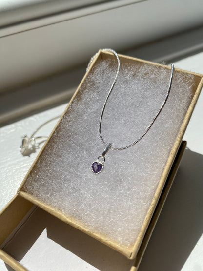 Amethyst Silver Heart Necklace